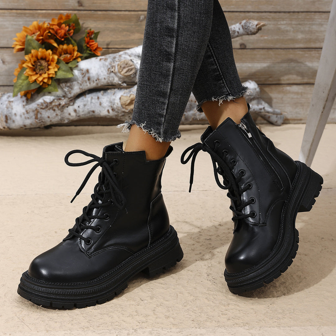 Damen Schnürstiefel mit seitlichem Reißverschluss und robuster Sohle Drune