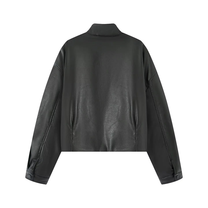 Damen nan oversized cropped Kunstlederjacke im Bomberstil mit Stehkragen und elastischem Saum Drune