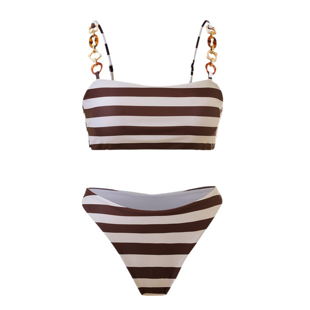 Damen Bikini mit modischem Streifenmuster und glamourösen Details Drune