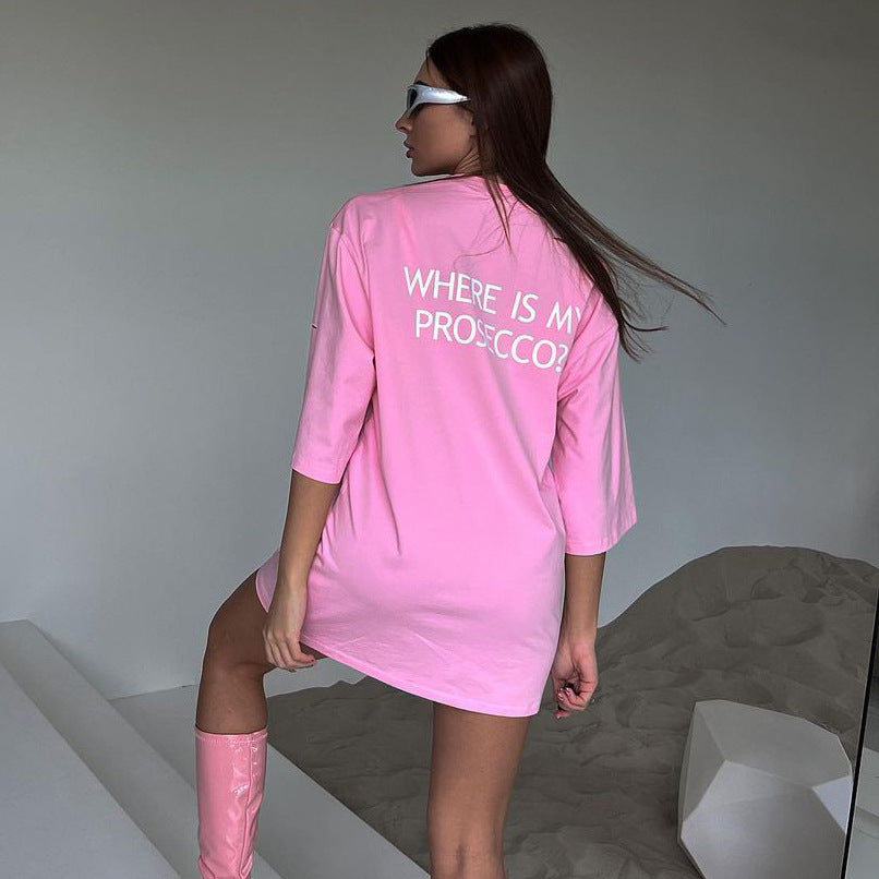 Damen oversized Longshirt mit Statement-Print, dreiviertelärmeln und lockerer Tunika-Silhouette Drune