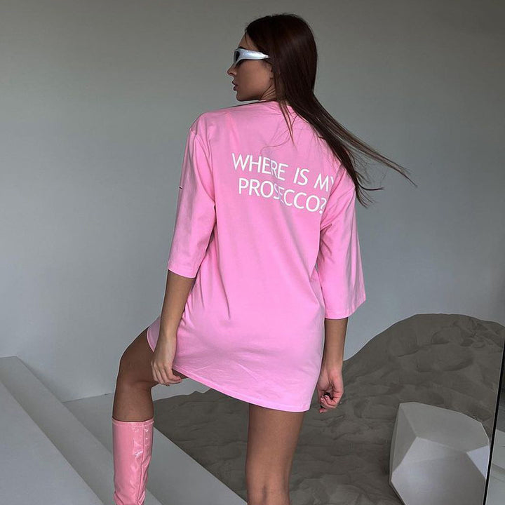 Damen oversized Longshirt mit Statement-Print, dreiviertelärmeln und lockerer Tunika-Silhouette Drune