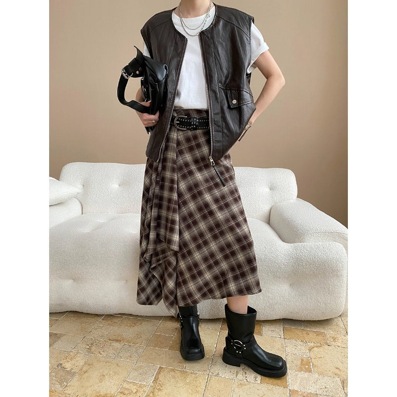 Damen lässige Lederweste mit praktischen Taschen und minimalistischen Details Drune