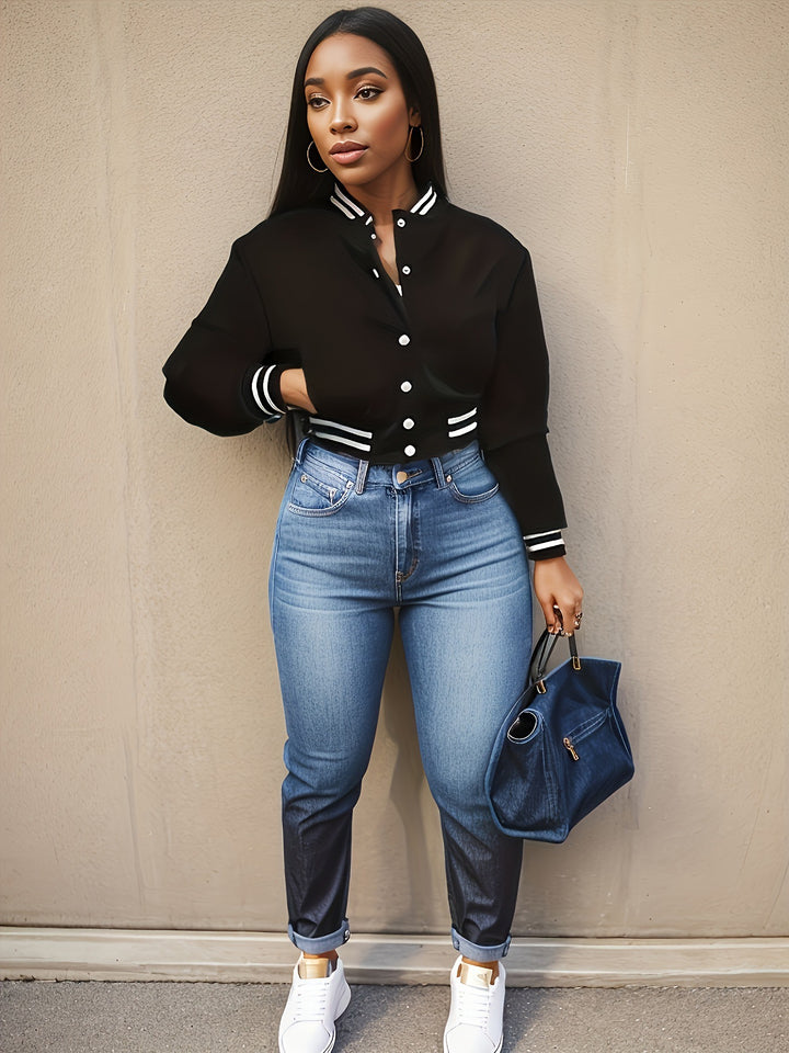 Damen cropped Bomberjacke mit sportiven Akzenten und lässigem Schnitt Drune