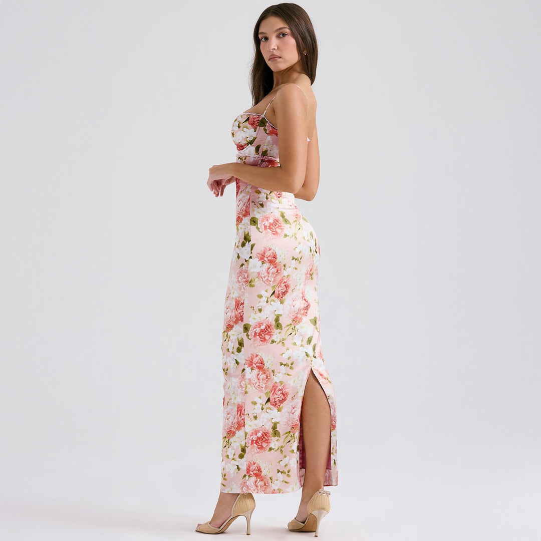 Damen Elegantes figurbetontes Maxikleid mit floralem Design Drune