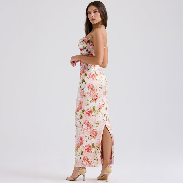 Damen Elegantes figurbetontes Maxikleid mit floralem Design Drune