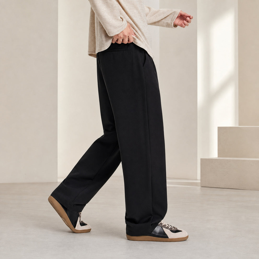 Herren Relaxed-Fit Bundfaltenhose aus feinem Webstoff mit weitem Bein Drune