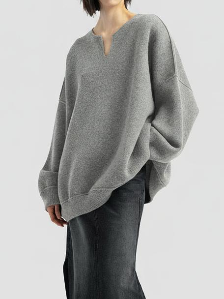 Damen Oversized Strickpullover mit V-Ausschnitt Drune