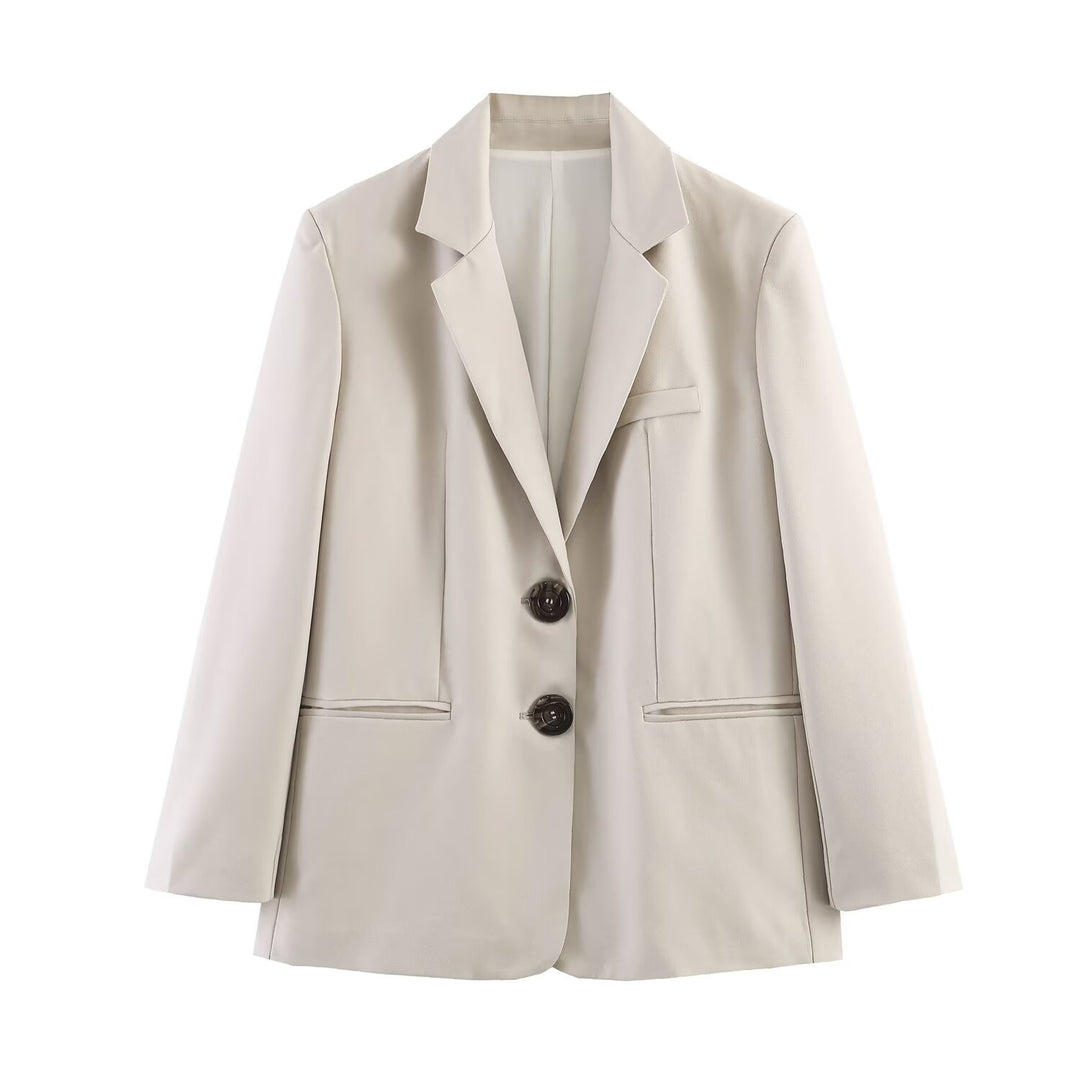 Damen Zweiteiliges Business-Anzug-Set mit kastigem Zweiknopf-Blazer und weiter hochgeschnittener Hose Drune