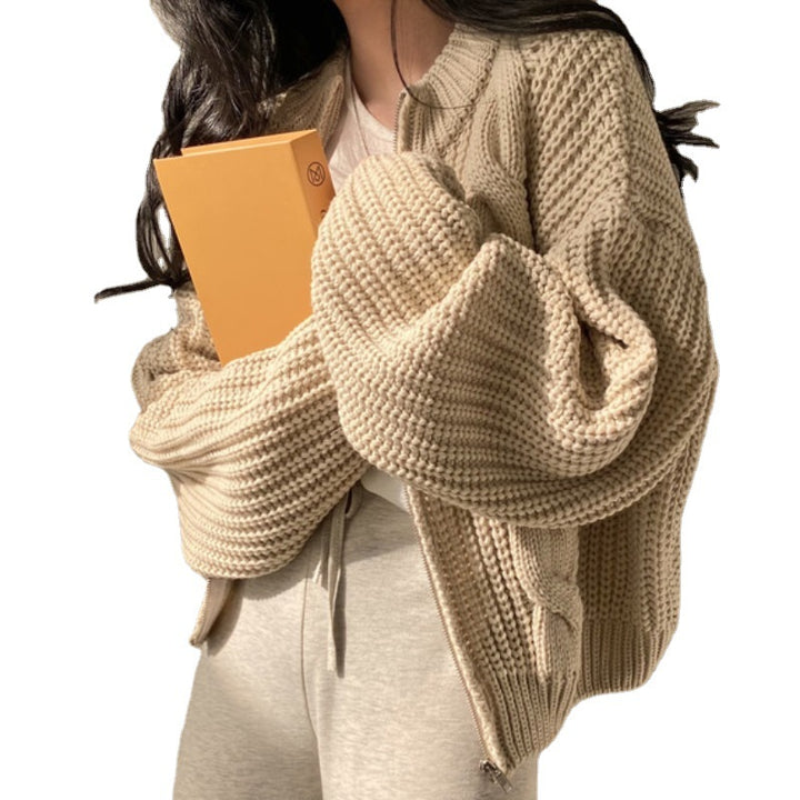 Damen gemütliche Strickjacke mit voluminösen Ärmeln und modernem Design Drune