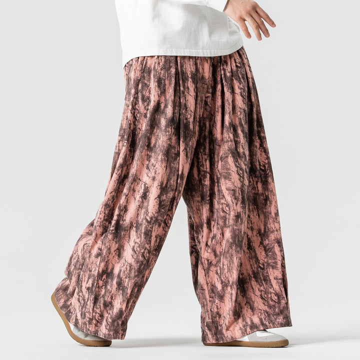 Herren Weite Cord-Loungehose mit Kellerfalten, elastischem Bund und Ballonbeinschnitt Drune