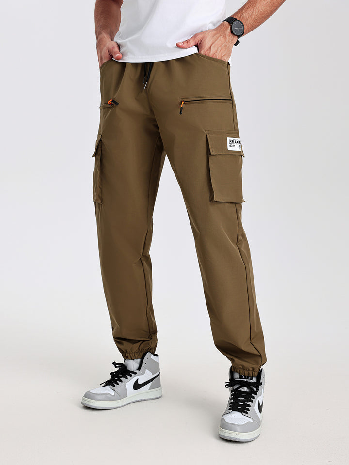 Herren Utility-Cargohose im Joggerstil mit elastischem Bund, Multifachtaschen & Reißverschlusstaschen Drune