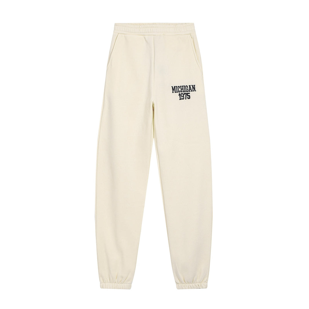 Damen Lässige Jogginghose mit elastischem Bund, Eingrifftaschen und College‑Stickerei Drune