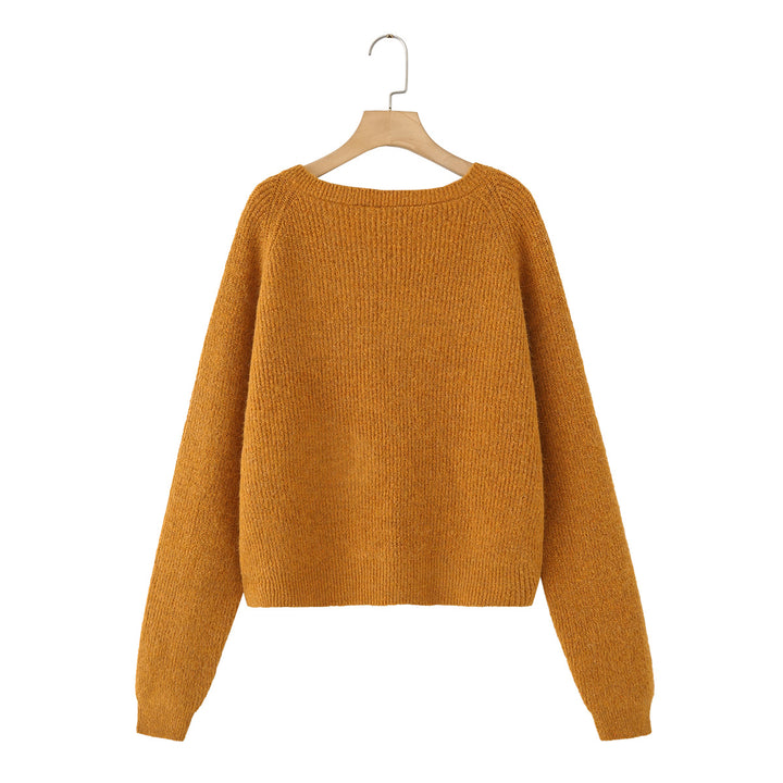 Damen Grobgestrickter Pullover mit U-Boot-Ausschnitt und Cropped-Schnitt Drune