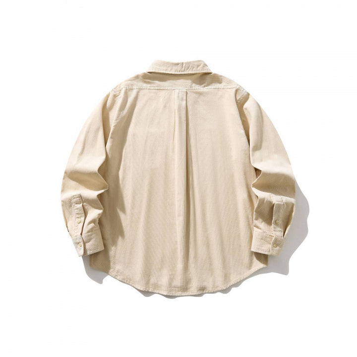 Unisex Kastenförmiges Cord-Hemd im Overshirt-Stil mit Button-Down-Kragen und aufgesetzter Brusttasche Drune