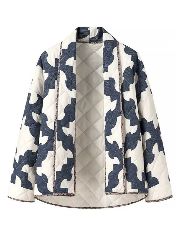 Damen nan gesteppte Boxy-Kimono Jacke mit abstraktem Allover-Print und offener Front Drune