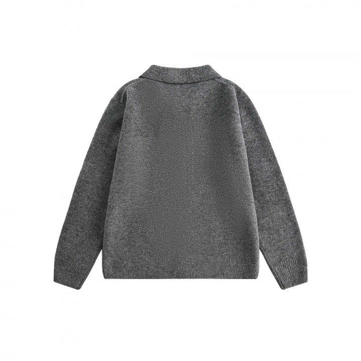 Unisex Boxy Strickcardigan mit Hemdkragen und durchgehender Knopfleiste Drune
