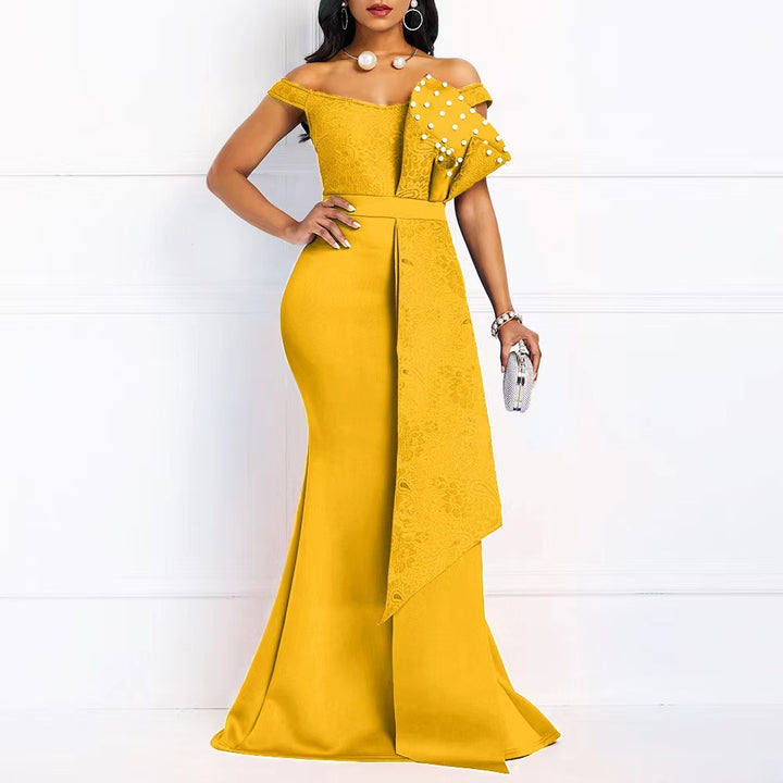 Damen Elegantes Abendkleid mit Off-Shoulder-Design und luxuriösen Applikationen Drune