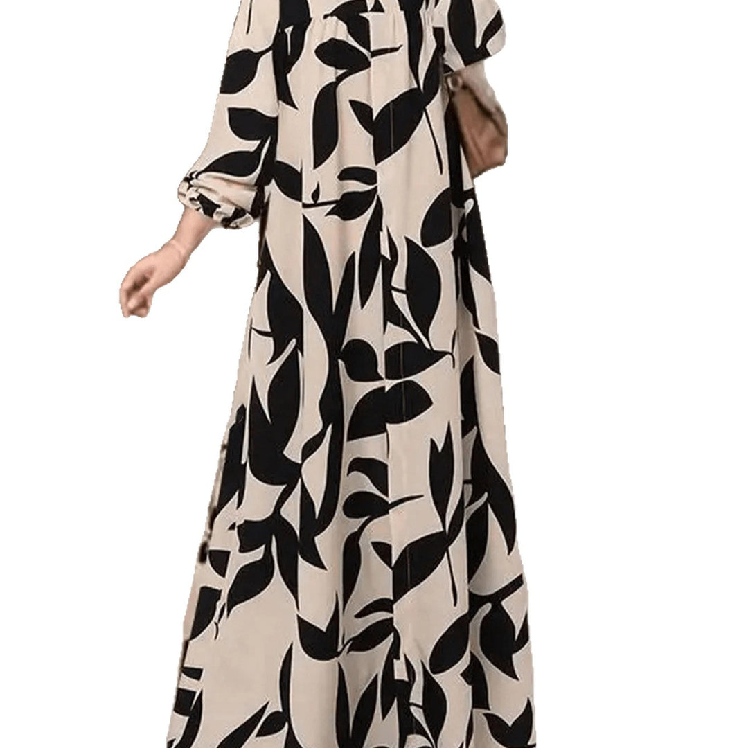 Damen Maxikleid mit lockerem A-Linien-Schnitt, weitem Fall und auffälligem Blattprint Drune