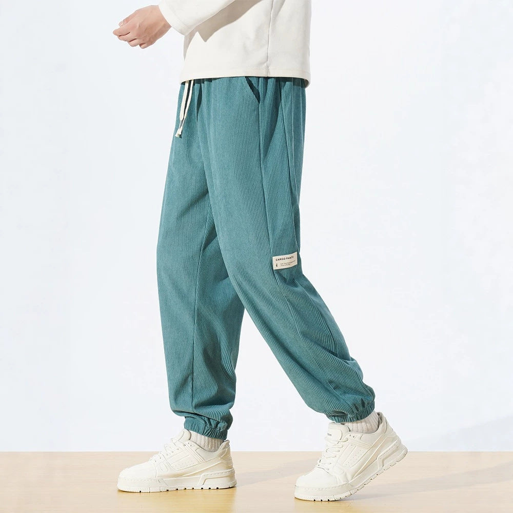 Herren Relaxed-Fit Cord-Jogginghose mit Tunnelzug, elastischen Knöchelbündchen & Cargo-Detail Drune