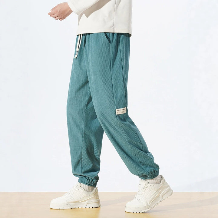 Herren Relaxed-Fit Cord-Jogginghose mit Tunnelzug, elastischen Knöchelbündchen & Cargo-Detail Drune