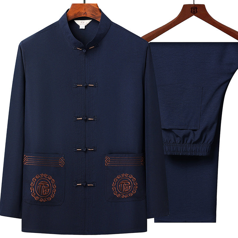 Herren nan traditionelles Tang-Anzug Set mit Stehkragen, Knotenverschlüssen und dezenten Stickdetails Drune