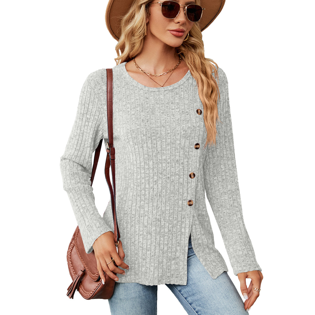Damen legere Strickbluse mit knoopbarem Design und seitlichem Schlitz Drune