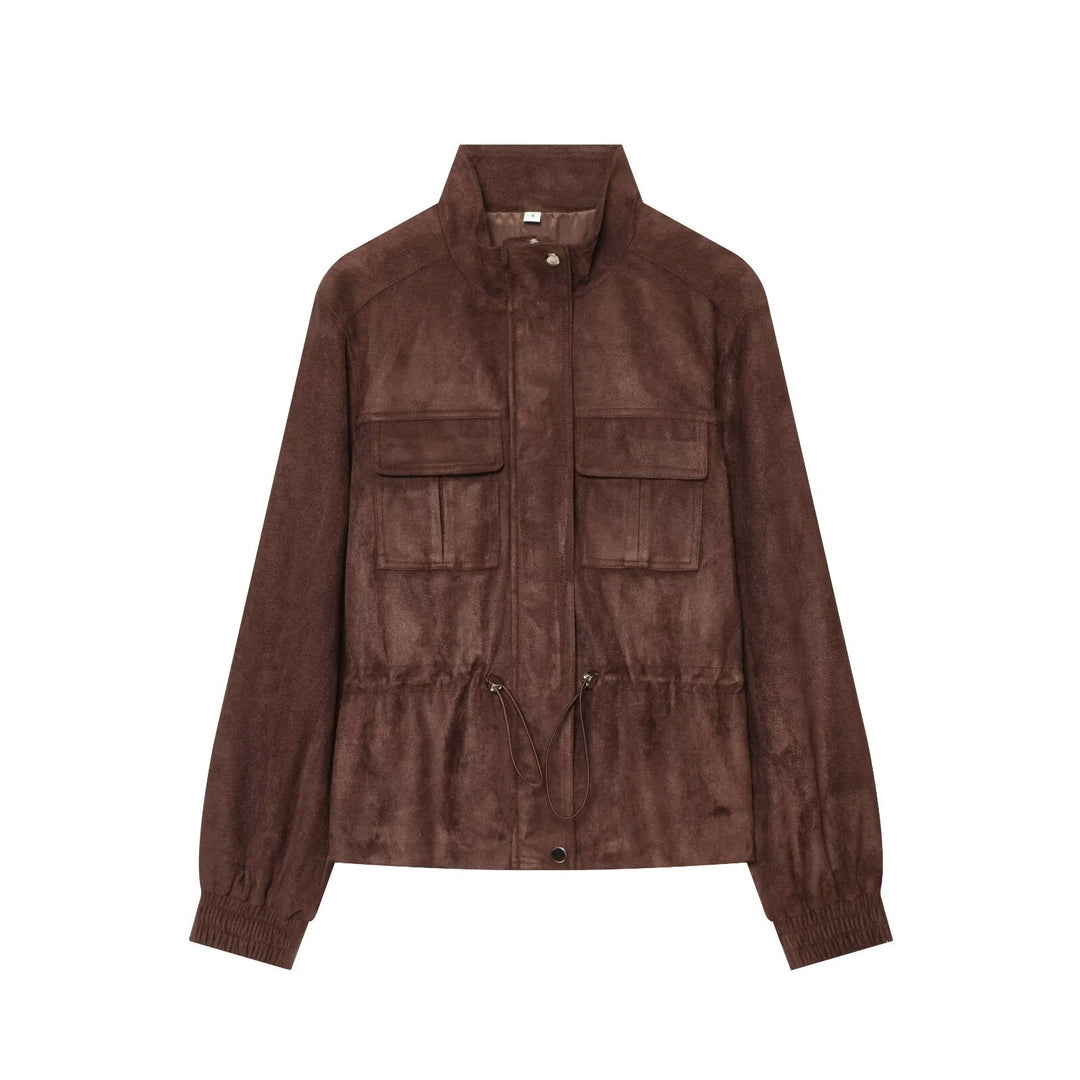 Damen Velours‑Optik Utility‑Jacke mit Tunnelzugtaillierung und Pattentaschen Drune