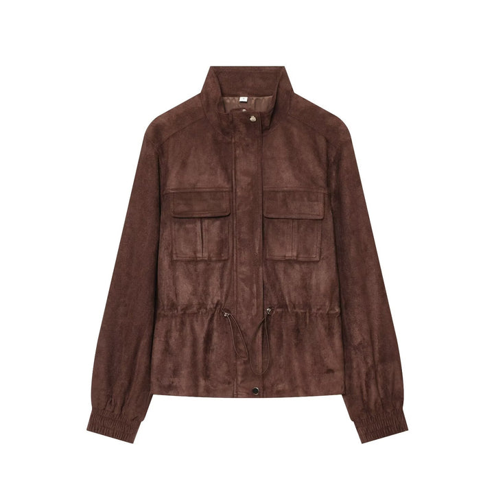 Damen Velours‑Optik Utility‑Jacke mit Tunnelzugtaillierung und Pattentaschen Drune