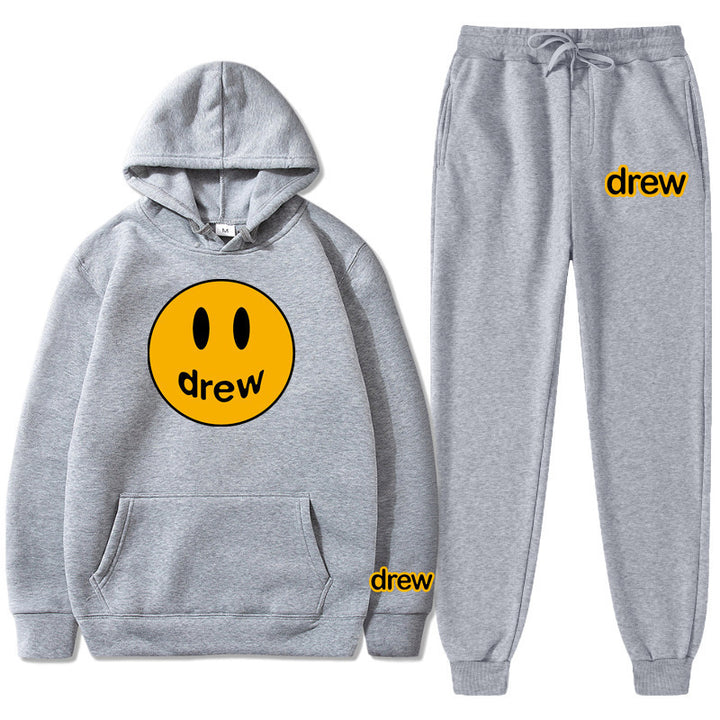 Unisex nan zweiteiliges Lounge-Set aus French-Terry mit Smiley-Print Kapuzenpullover und tapered Jogginghose Drune