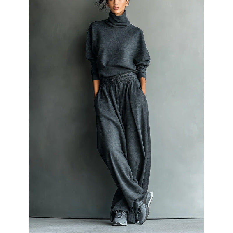 Damen Rollkragen-Loungewear-Set mit Oversize-Oberteil und weitem Gummibund-Hose Drune