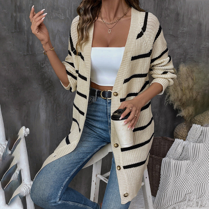 Damen Lässiger Strickcardigan mit Streifen Drune