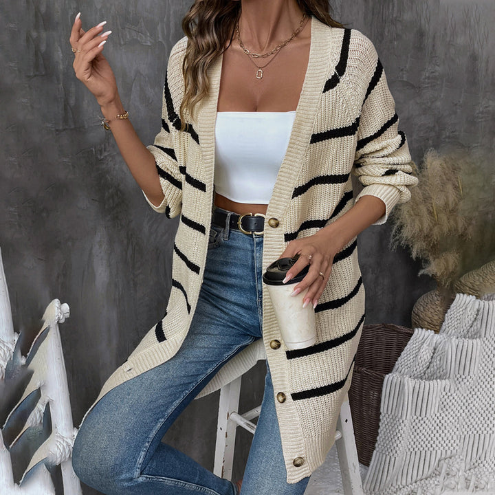 Damen Lässiger Strickcardigan mit Streifen Drune