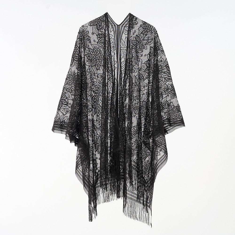 Damen Floraler Spitzen-Kaftan-Überwurf im Kimono-Stil mit langen Fransen Drune