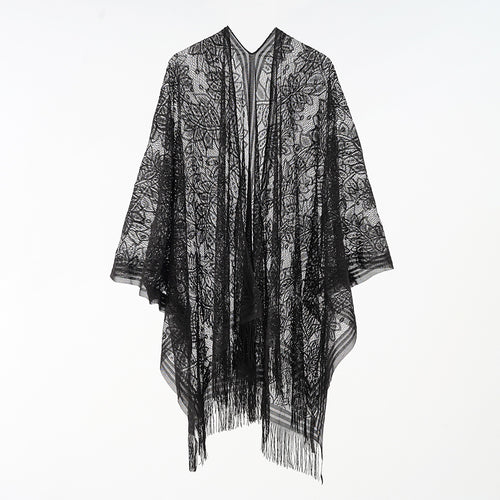 Damen Floraler Spitzen-Kaftan-Überwurf im Kimono-Stil mit langen Fransen Drune