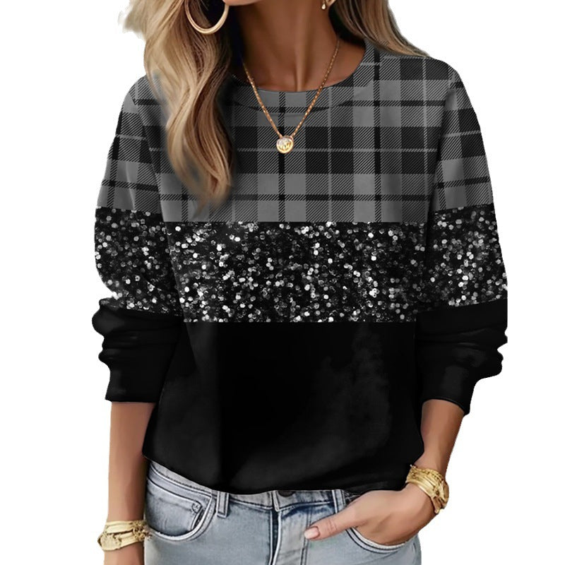 Damen Glitzer-Sweatshirt mit Karomuster und lässigem Schnitt Drune