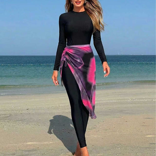 Damen Eleganter langer Badeanzug mit Wickelrock Drune