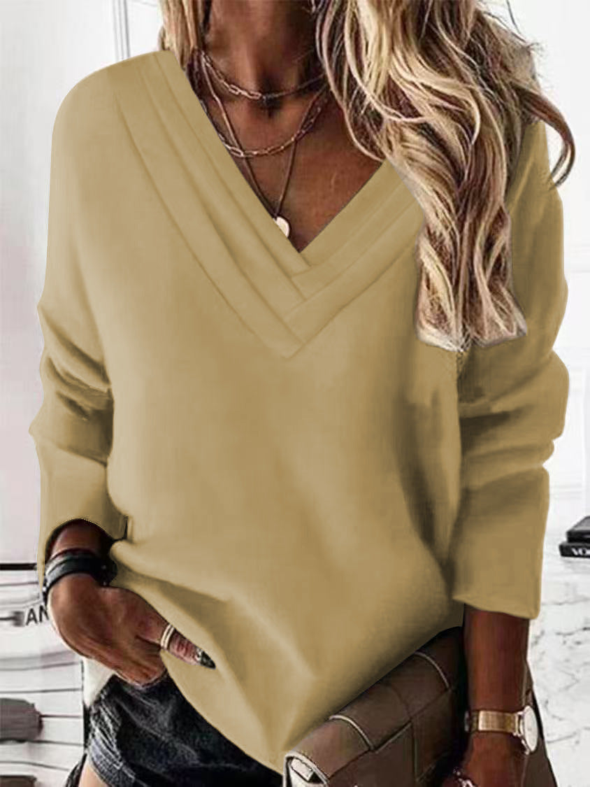 Damen V-Ausschnitt Sweatshirt mit eleganten Faltendetails Drune