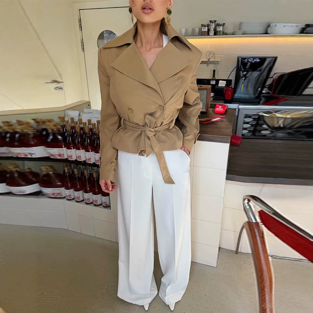 Damen Tailliertes Trench-Set mit Schößchen, Bindegürtel & Bleistiftrock Drune
