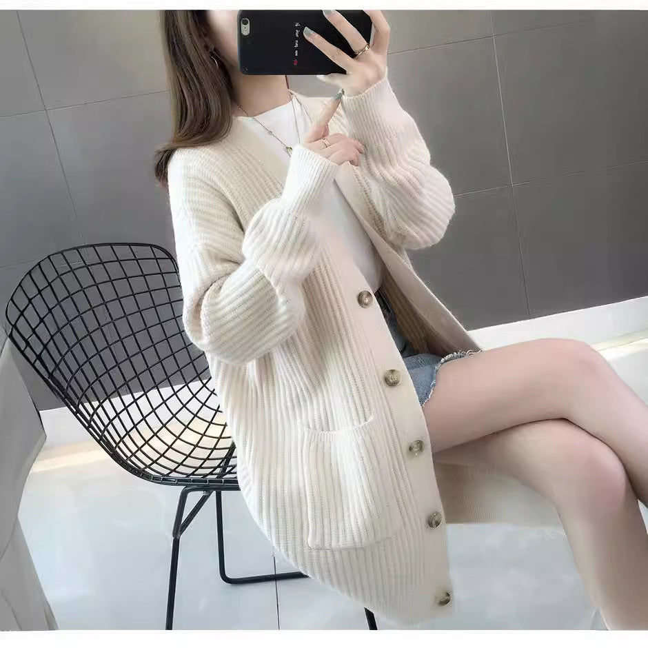 Damen Strickjacke mit Eingrifftaschen und Knopfleiste Drune