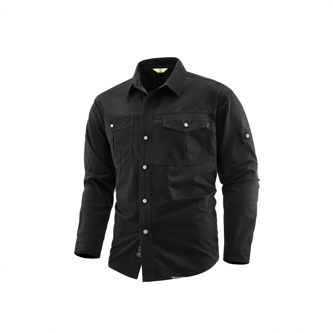 Herren Canvas-Overshirt im Field‑Style mit Brustklappen und durchgehender Knopfleiste Drune