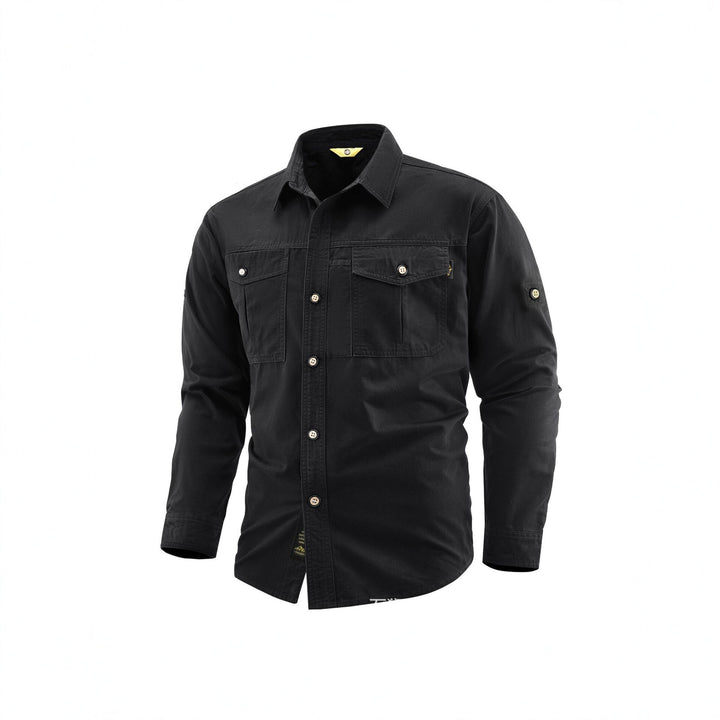 Herren Canvas-Overshirt im Field‑Style mit Brustklappen und durchgehender Knopfleiste Drune
