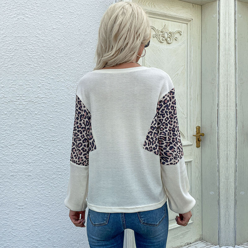 Damen Oversized Carmenausschnitt Waffelstrickpullover mit Leo‑Blockeinsätzen Drune