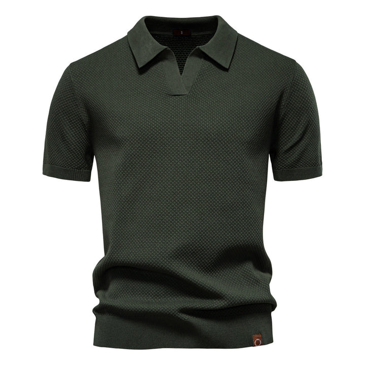 Herren nan strukturiertes Feinstrickpoloshirt mit offenem Reverskragen Drune