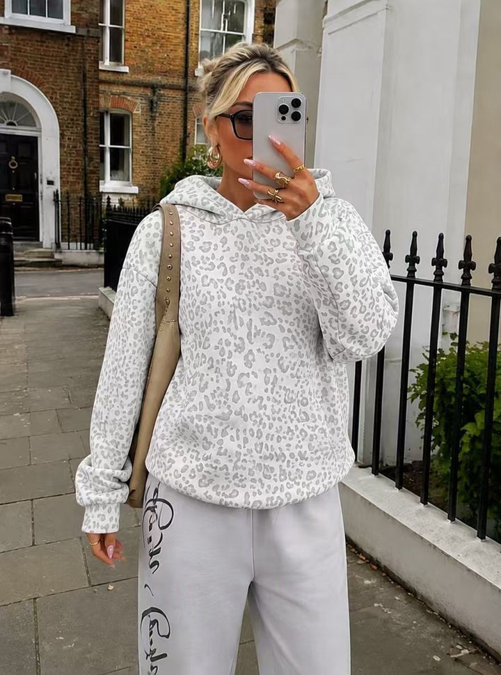 Damen Lockerer Kapuzenpullover im Leoprint mit Oversize-Schnitt Drune