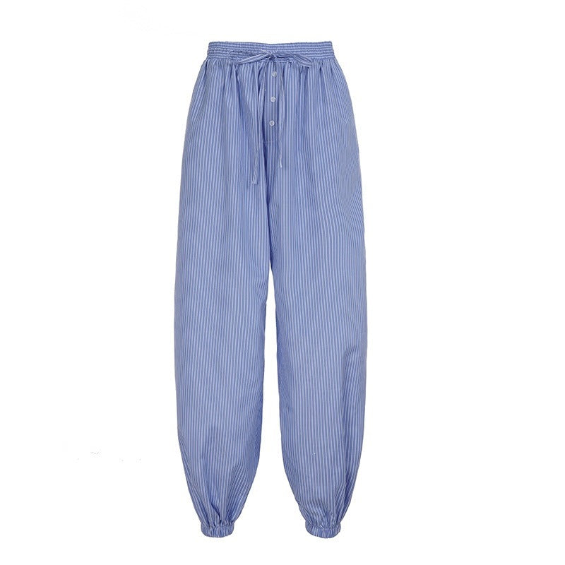 Damen Weite Lounge-Hose mit Smokbund, Tunnelzug, Knopfleiste und elastischen Fußbündchen Drune