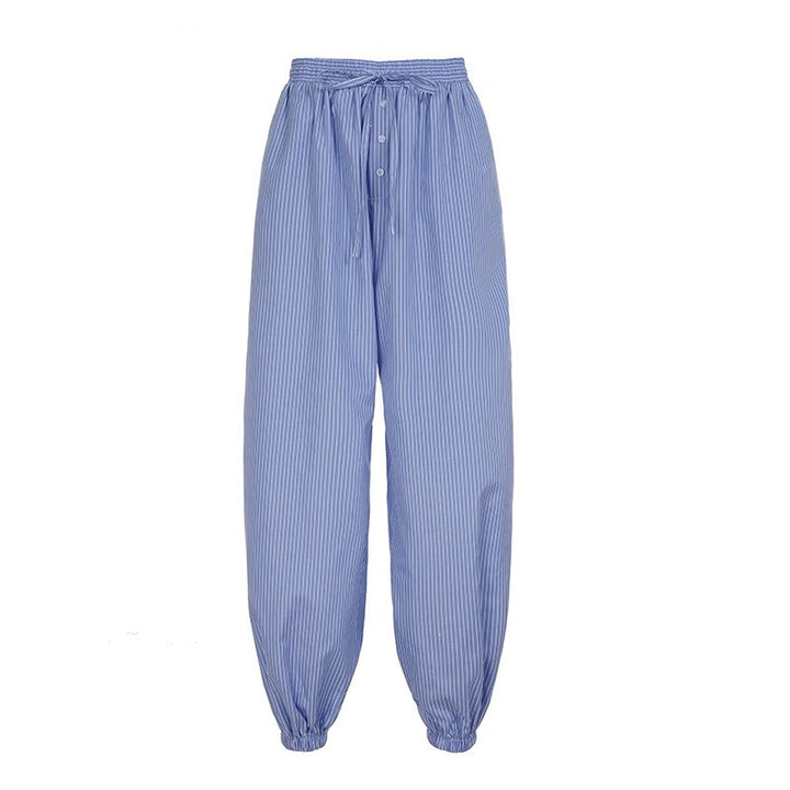 Damen Weite Lounge-Hose mit Smokbund, Tunnelzug, Knopfleiste und elastischen Fußbündchen Drune