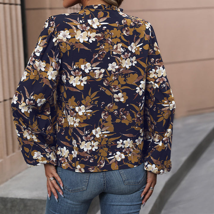 Damen Leichte Chiffonbluse mit floralem Alloverprint, V-Ausschnitt und voluminösen Bündelärmeln Drune