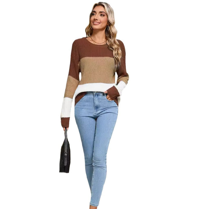 Damen Strickpullover mit modernem Blockdesign Drune
