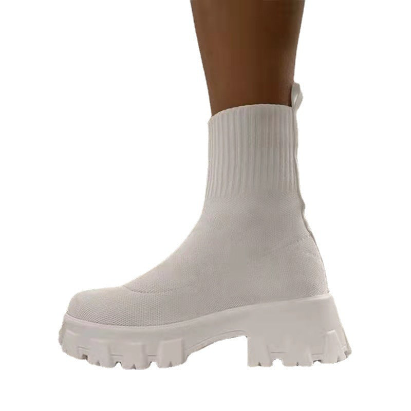 Damen Strick-Sock-Boots mit elastischem Schaft und kontrastierender Profilplateau-Sohle Drune