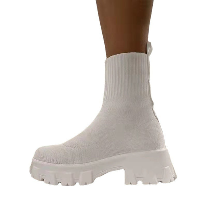 Damen Strick-Sock-Boots mit elastischem Schaft und kontrastierender Profilplateau-Sohle Drune